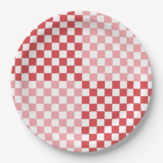 Prato De Papel Placa de 9", rosa e vermelha, com verificação (Frente)