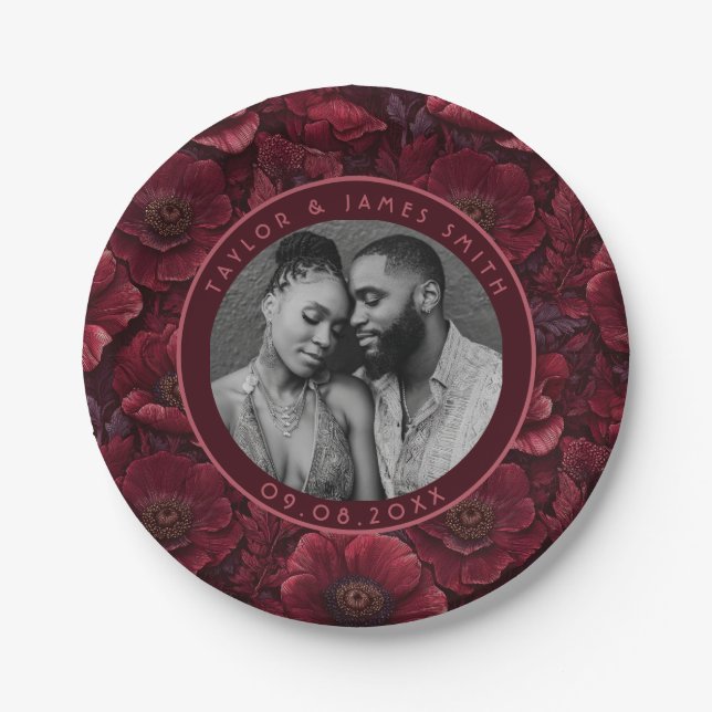 Prato De Papel Placa De Anêmonas Elegante Para Janto De Ensaio (Frente)