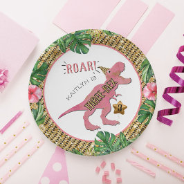 Prato De Papel Placa de aniversário de 3 anos de Dinossauro Três 