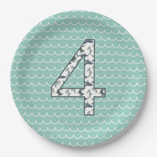 Prato De Papel Placa de Aniversário de Tubarão Personalizada | 4º