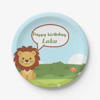 Prato De Papel Placa de Aniversário Personalizada de Leão para Cr