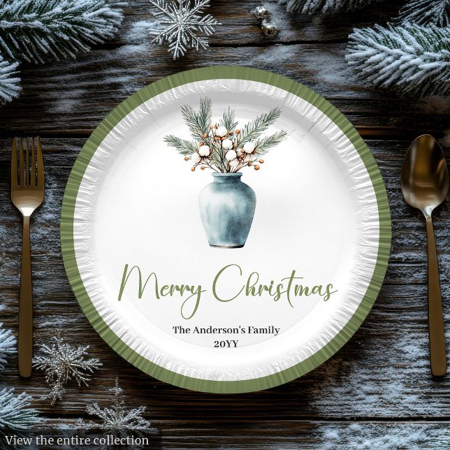 Prato De Papel Placa de Aquarela de Buquê de Natal Rústico Boêmio (Rustic Bohemian Christmas Bouquet Watercolor Plates)