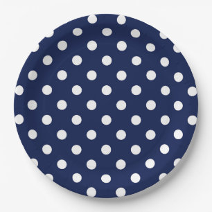 Prato De Papel Placa de Bolinhas azul e branco do marinho
