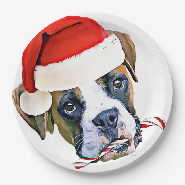 Prato De Papel Placa de cachorro do Boxer de Natal (Frente)