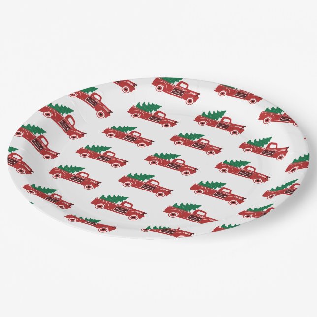 Prato De Papel Placa de caminhão vermelho e árvore (Inclinado)