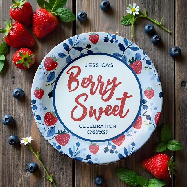 Prato De Papel Placa de Chá de fraldas Berry Sweet (This adorable design is bursting with charm, perfect for a spring and summer celebration vibe! )