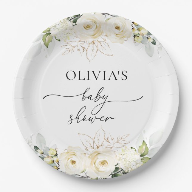 Prato De Papel Placa de Chá de fraldas de Rosas Brancas Verde (Frente)