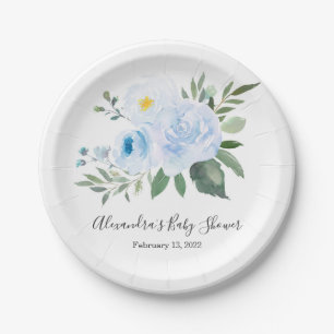 Prato De Papel Placa de Chá de fraldas Floral Azul Elegante