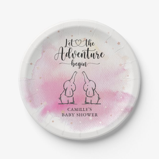 Prato De Papel Placa de Chá de fraldas Gêmeos Elefantes (Frente)