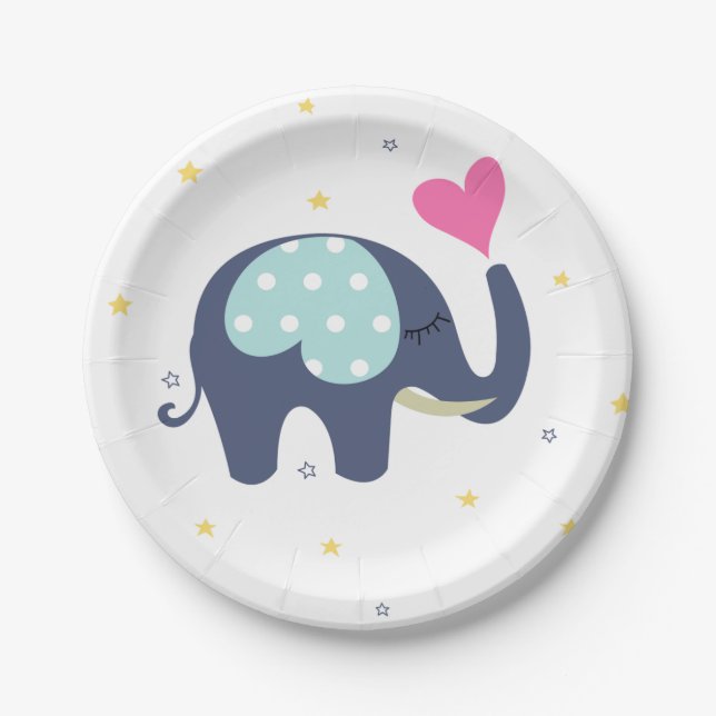 Prato De Papel Placa de chá de fraldas impressa com elefante (Frente)