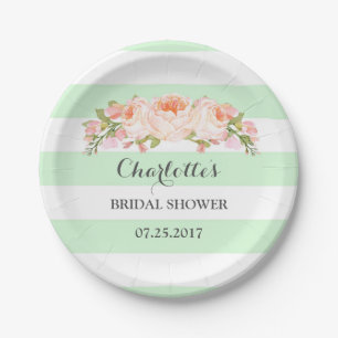 Prato De Papel Placa de Chá de panela Floral com Faixa Verde Mint