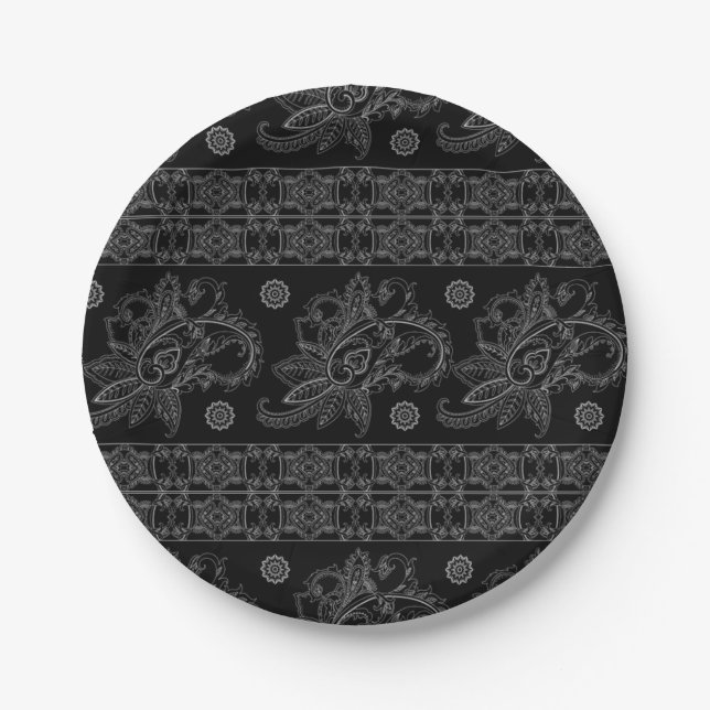 PRATO DE PAPEL PLACA DE DESIGN DE PADRÃO NEGRO ELEGANTE (Frente)