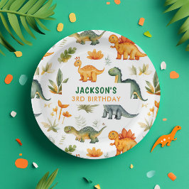 Prato De Papel Placa de Festa de aniversário de Dinossauro para M