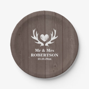 Prato De Papel Placa de festa de casamento de veados de madeira e
