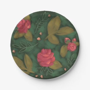 Prato De Papel Placa de Flor Verde e Rosa Profundos