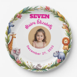 Prato De Papel Placa de Foto Safari de Menina Fofa Aniversário In