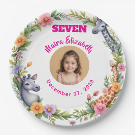 Prato De Papel Placa de Foto Safari de Menina Fofa Aniversário In