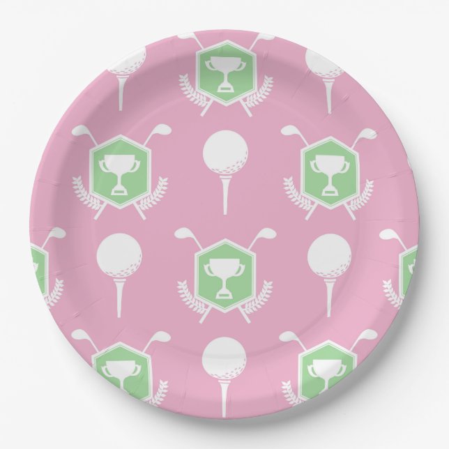 Prato De Papel Placa de Golfe para Mulheres Rosa e Verde (Frente)