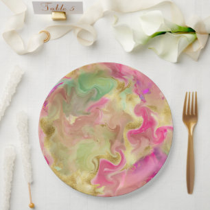 Prato De Papel Placa de impressão rosa, dourada, cor verde-mármor