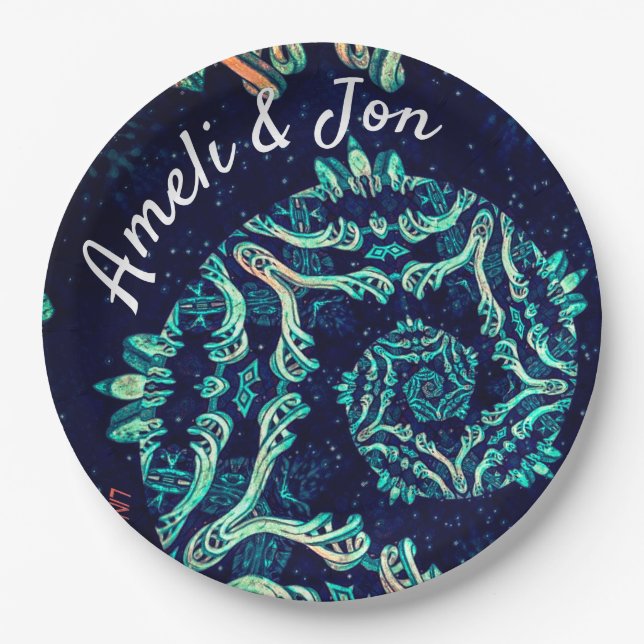 Prato De Papel Placa de janto de elegância fractal escura (Frente)