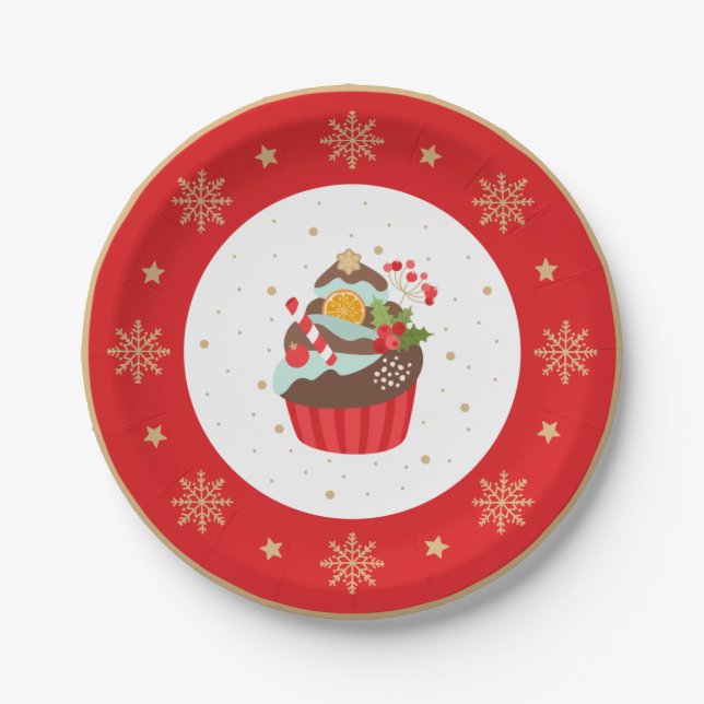 Prato De Papel Placa de Natal de Cupcake de Férias (Frente)