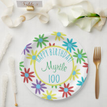 Placa de papel 100º Aniversário Personalizada Flor