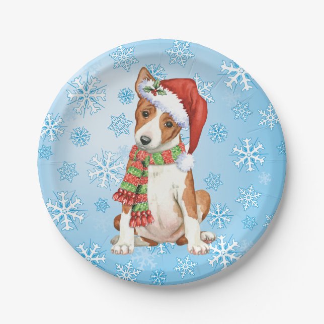 Prato De Papel Placa de Papel Basenji de Natal (Frente)