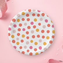 Placa de papel bolinhas rosa e amarela