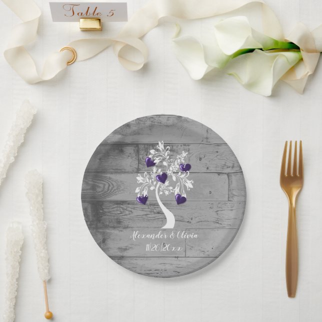 Prato De Papel Placa de papel Chá de casamento em árvore roxa de  (Casamento)