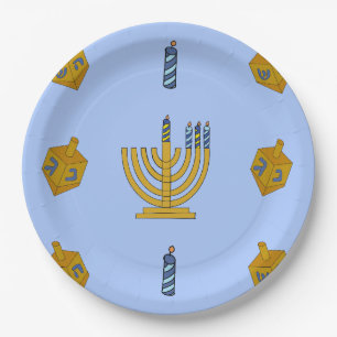 Prato De Papel Placa de papel Chanukah redonda de 9"