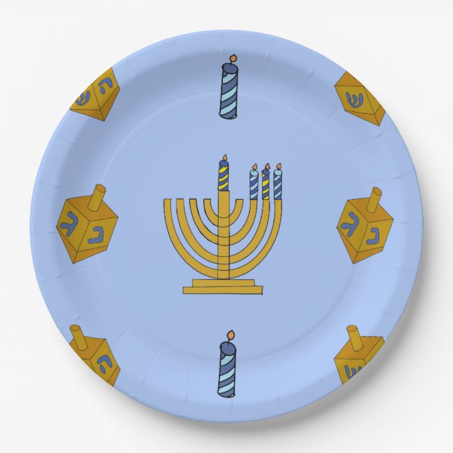 Prato De Papel Placa de papel Chanukah redonda de 9" (Frente)