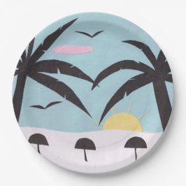 Prato De Papel Placa de Papel com Cena do Sol em Praia