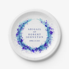 Prato De Papel Placa de papel com nomes de borda azul de casal