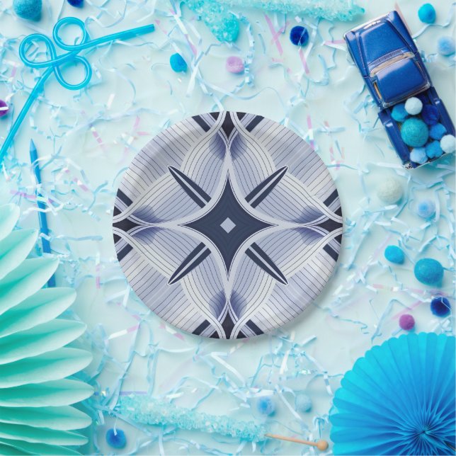 Prato De Papel Placa de papel com padrão de mistura azul (Festa)