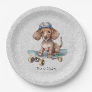 Prato De Papel Placa de papel Dachshund com Aquarela