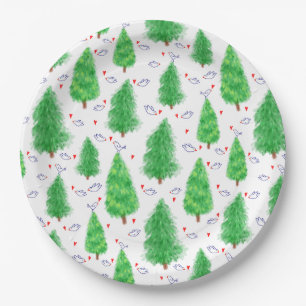 Prato De Papel Placa de Papel das Árvores de Natal e Aves
