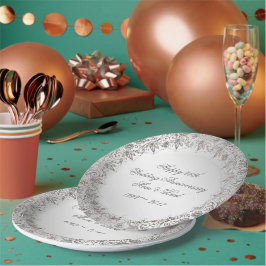 Prato De Papel Placa de papel de 25 de aniversário de prata flore