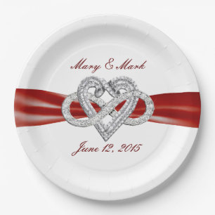 Prato De Papel Placa de papel de 9" de coração de fita vermelha p