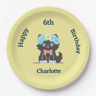 Prato De Papel Placa de papel de aniversário de Gatinho preto ado
