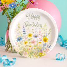 Placa de Papel de Aniversário Feliz com Flores Sil