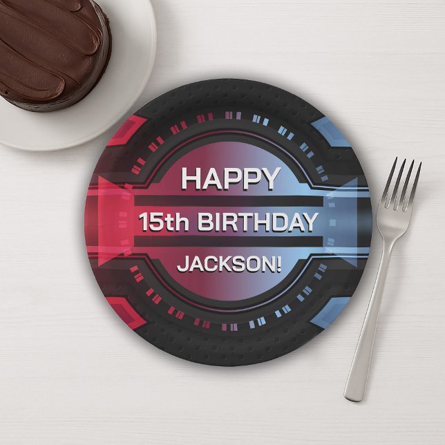 Prato De Papel Placa de Papel de Aniversário Feliz para 15 de Jog (Gamer 15th Happy Birthday Paper Plate)