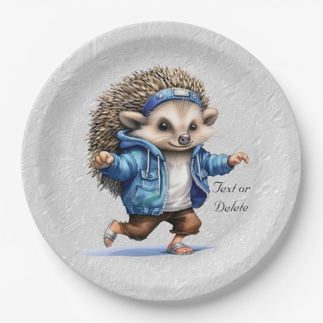 Prato De Papel Placa de papel de aquarela Feliz Hedgehog (Frente)