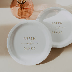 Prato De Papel Placa de Papel de Bolo de Casamento de Script Dour