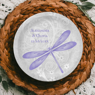 Prato De Papel Placa de Papel de Casamento de Dragonfly Roxa