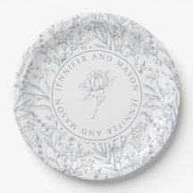 Placa de papel de casamento de padrão floral azul-