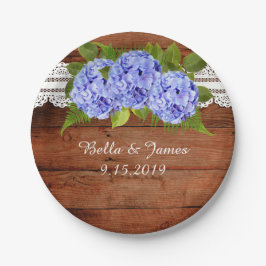 Prato De Papel Placa de Papel de Casamento Rustic Lace Blue Hydra