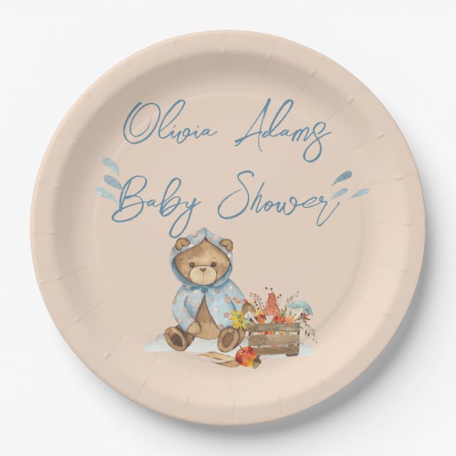 Prato De Papel Placa de papel de Chá de fraldas de Urso de outono (Frente)