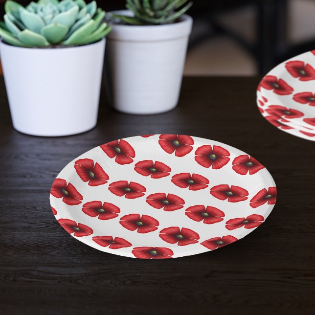 Prato De Papel Placa de papel de CHURRASCO de Flores Vermelhas (Pretty poppy patterned paper plates available in paper bowls too. Perfect for picnics in the park)