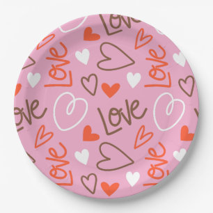 Prato De Papel Placa de Papel de Coração de Amor Escrivado