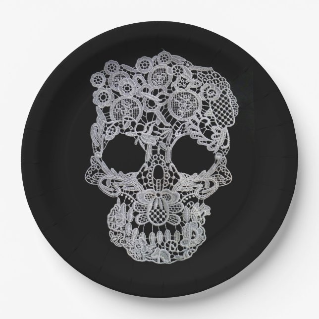 Prato De Papel Placa de papel de crânio de crochê (Frente)